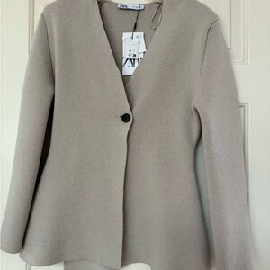 Zara Taupe Knit Blazer